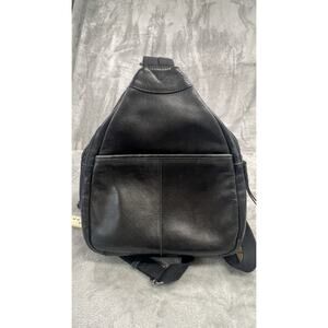 Black Leather Men Women Sling Bag Backpack Bag Unique Strap For Backpack